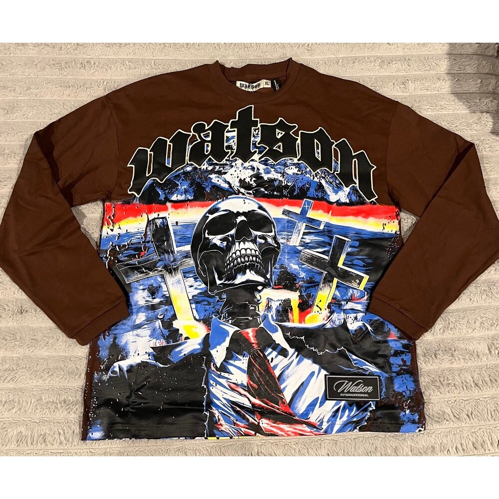 Watson International Takeover World Tour Graphic Long Sleeve Shirt Brown XL NWT